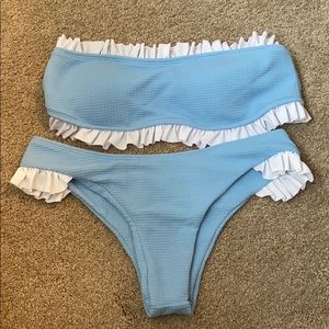 blue ruffle bikini